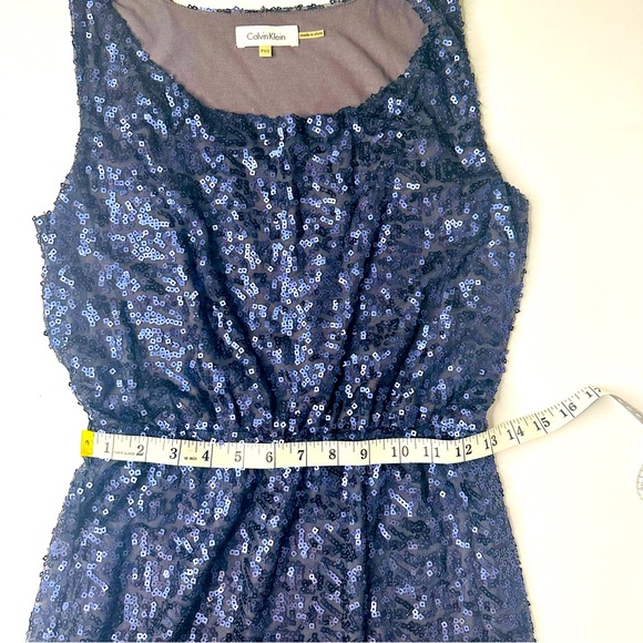 🍓Calvin Klein Mini Sequined Blue T-shirt lined Dress Sleeveless Elastic Waist S - Picture 4 of 13